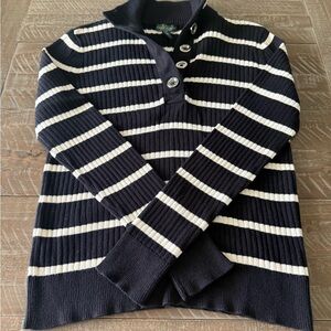 LRL Lauren Ralph Lauren NWOT Sz Med Black White Knit Sweater Long Sleeves